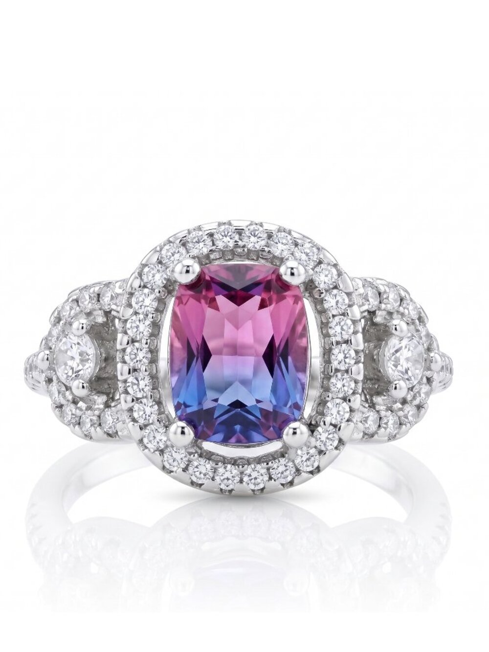 Pink and Purple Tourmarine Ring, 925 Sterling Silver Charmed Aroma